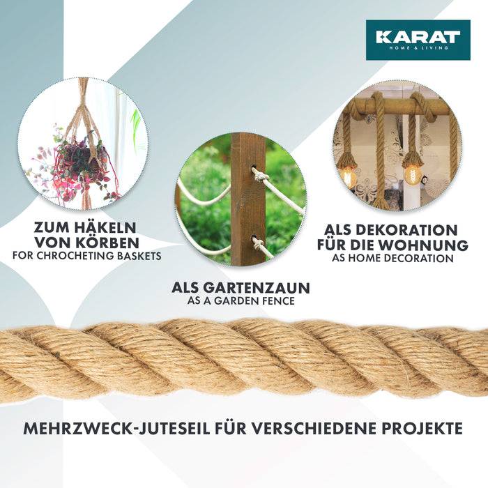 FLOORDIREKT Juteseil Arnold - Robustes Naturseil aus 100 % Jute - Ø 20 mm × 10 m
