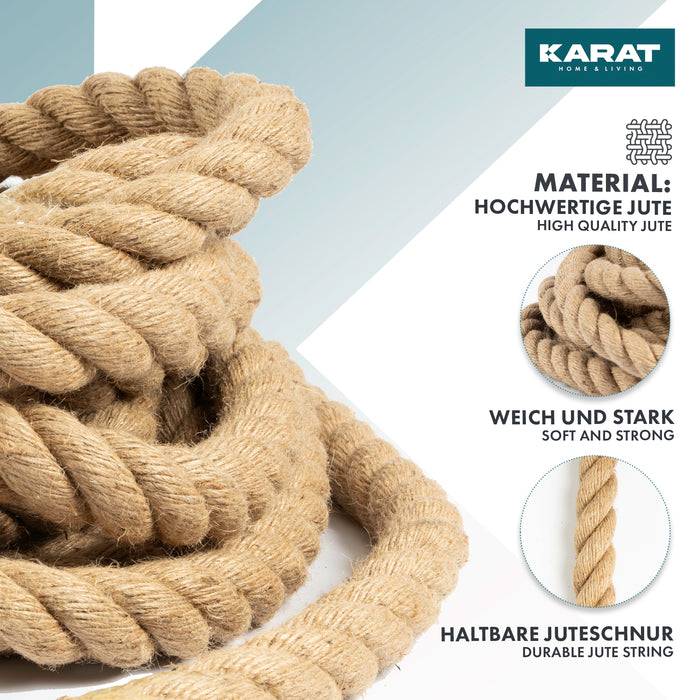 FLOORDIREKT Juteseil Arnold - Robustes Naturseil aus 100 % Jute - Ø 20 mm × 10 m