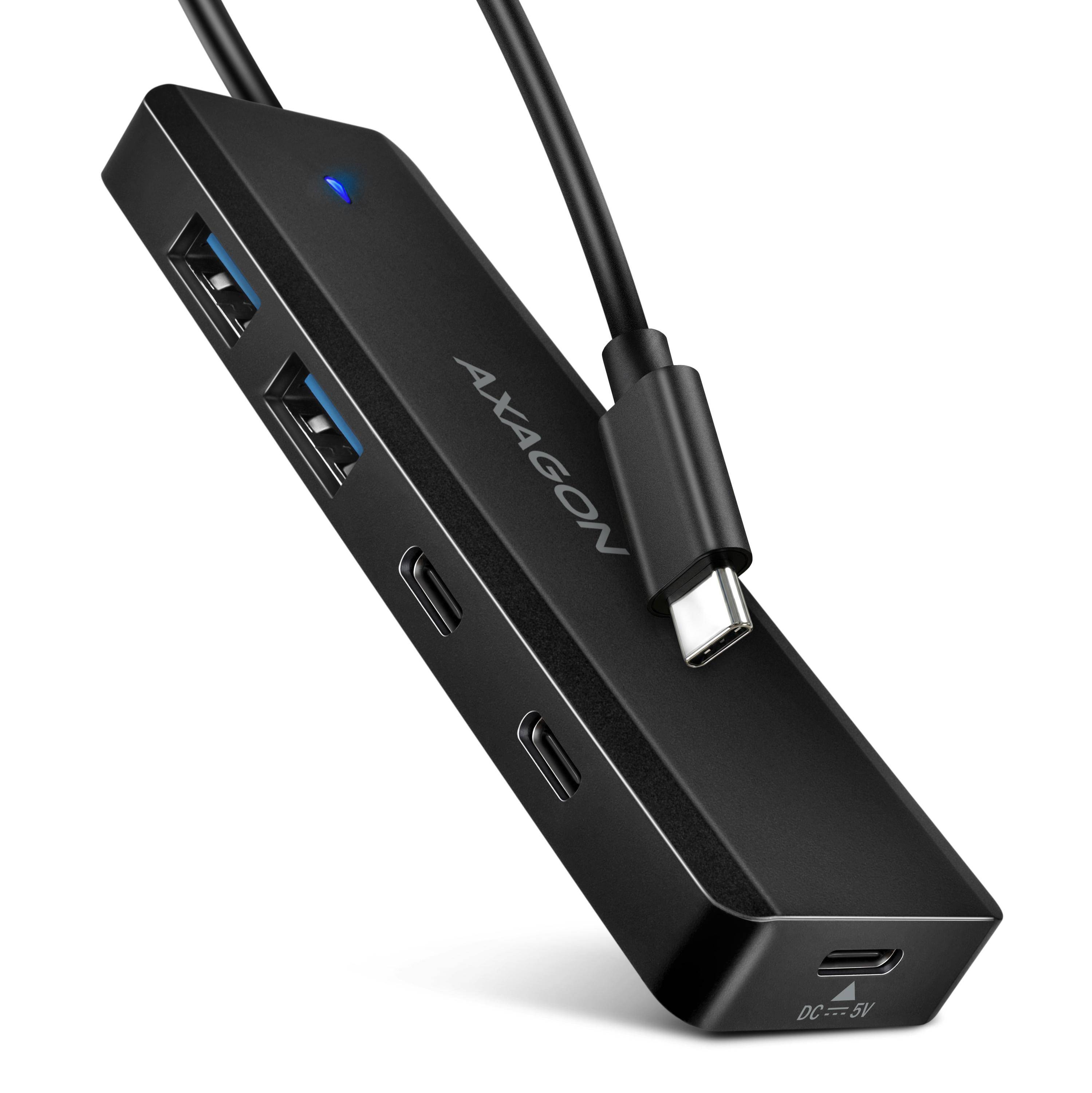 HUE-C2C 4× USB 5Gbps Hub, 2× USB-A & 2× USB-C, USB-C Power IN, 19cm USB-C Kabel,