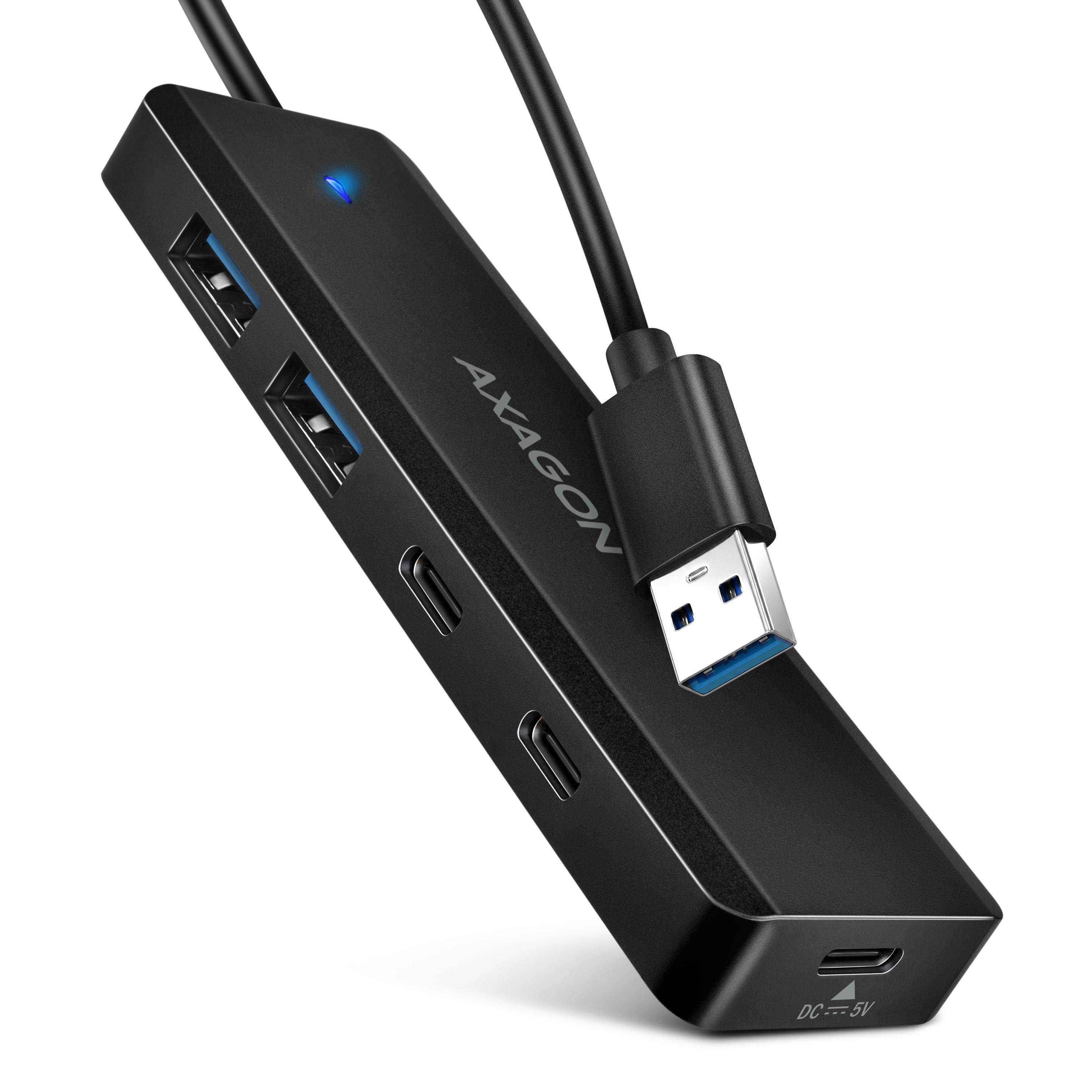 HUE-C2A 4× USB 5Gbps Hub, 2× USB-A & 2× USB-C, USB-C Power IN, 19cm USB-A Kabel,