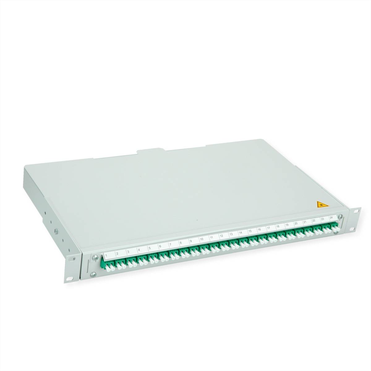 TELEGÄRTNER BASIS V LWL-Panel mit Kupplungen & Pigtails, 24x LC Duplex, grün, OS2 APC