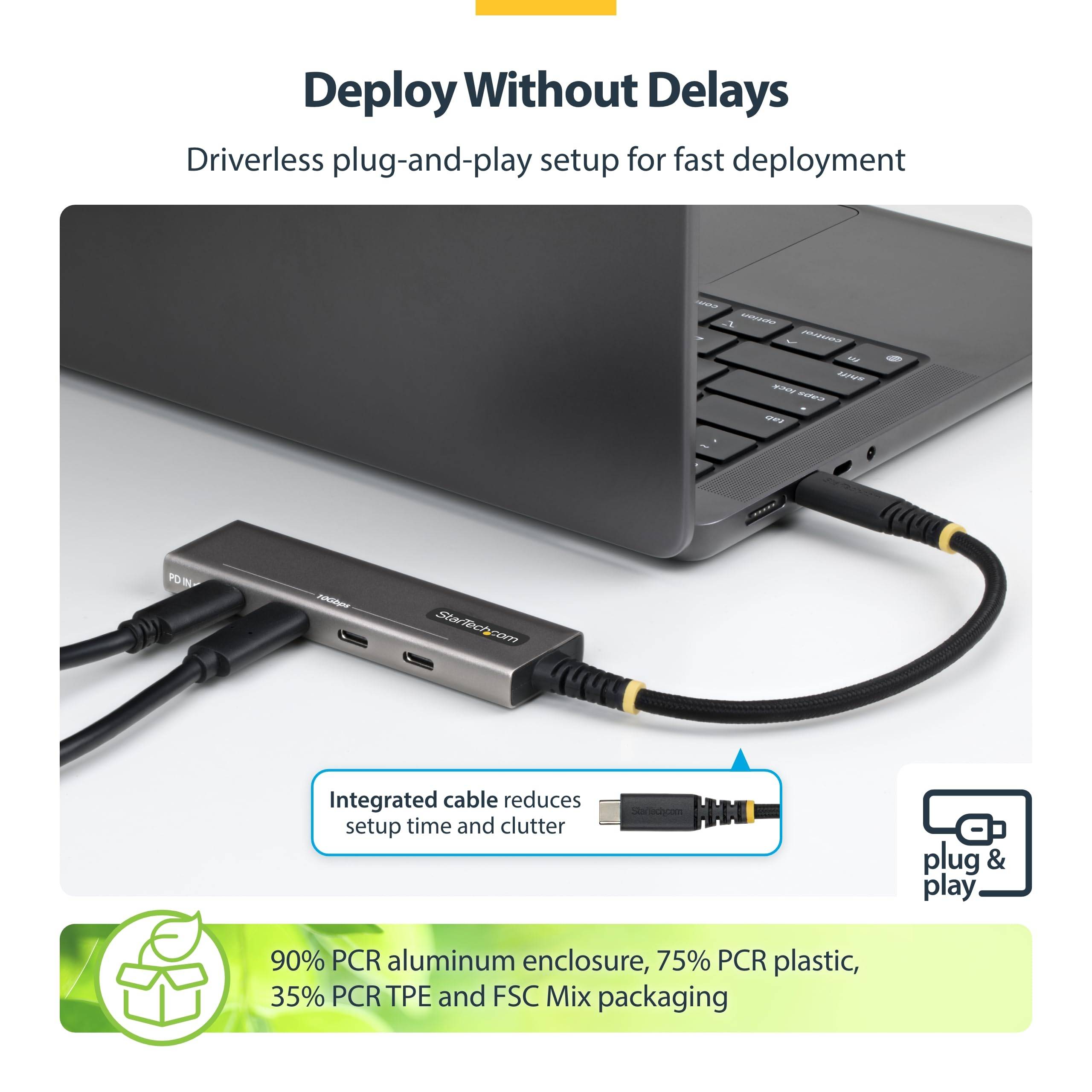STARTECH.COM - Startech - Hub - 4-Port, 10 Gbps, 100 W PD-Ladung, Überstromschutz, PCR-Aluminium - 3 x USB-C 3.2 Gen 2 +