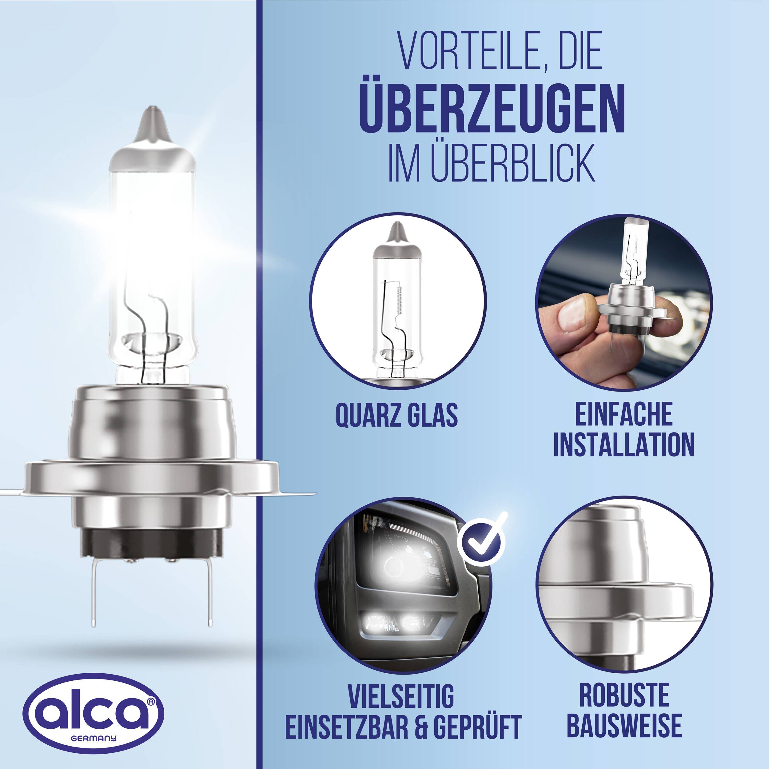 alca® H7 Halogenlampe für LKW Scheinwerfer mit 1600 lm sowie 24 V 70 W Robustes UV Quarzglas, Vibrationsresistente