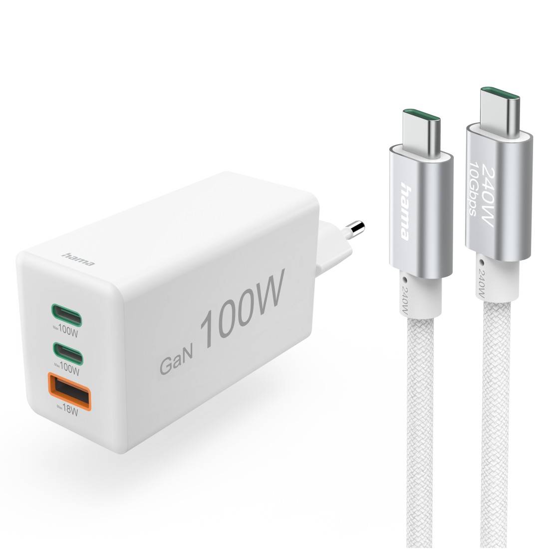 hama 00200027 Schnellladegerät mit Ladekabel USB-C, für Laptop, PD, 100 W, 1,5 m, Weiß