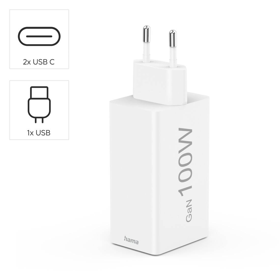 hama 00200027 Schnellladegerät mit Ladekabel USB-C, für Laptop, PD, 100 W, 1,5 m, Weiß