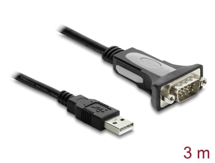 Delock Adapter USB 2.0 Typ-A zu 1 x Seriell RS-232 D-Sub 9 Pin Stecker mit Muttern, 3 m