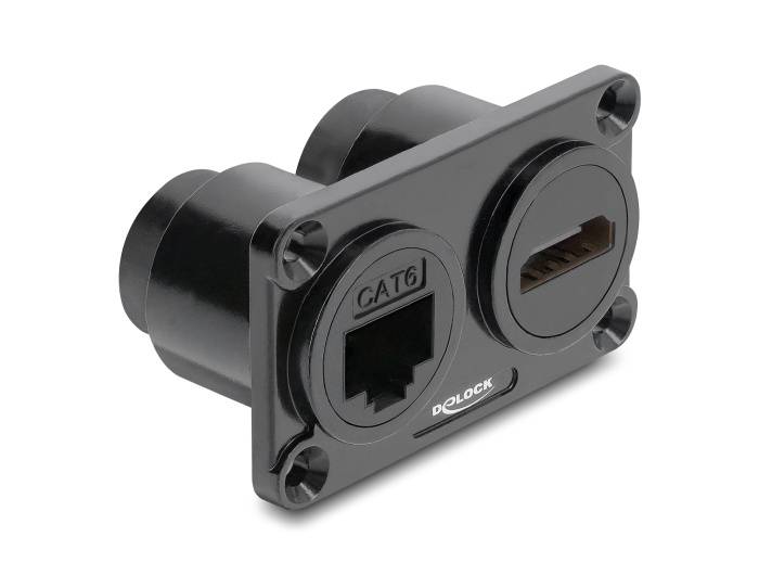Delock Dual Einbaubuchse RJ45 Buchse Cat.6 + HDMI Buchse 4K schwarz