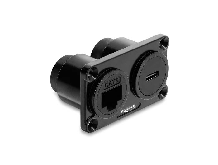 Delock Dual Einbaubuchse USB 10 Gbps USB Type-C™ Buchse PD 100 W + RJ45 Buchse