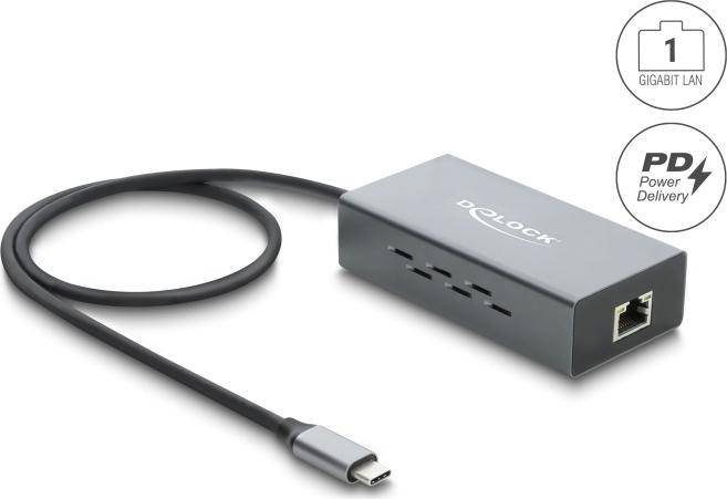 Delock USB Type-C™ Netzwerk Adapter Gigabit LAN 1 x RJ45 PoE mit USB Power Delivery