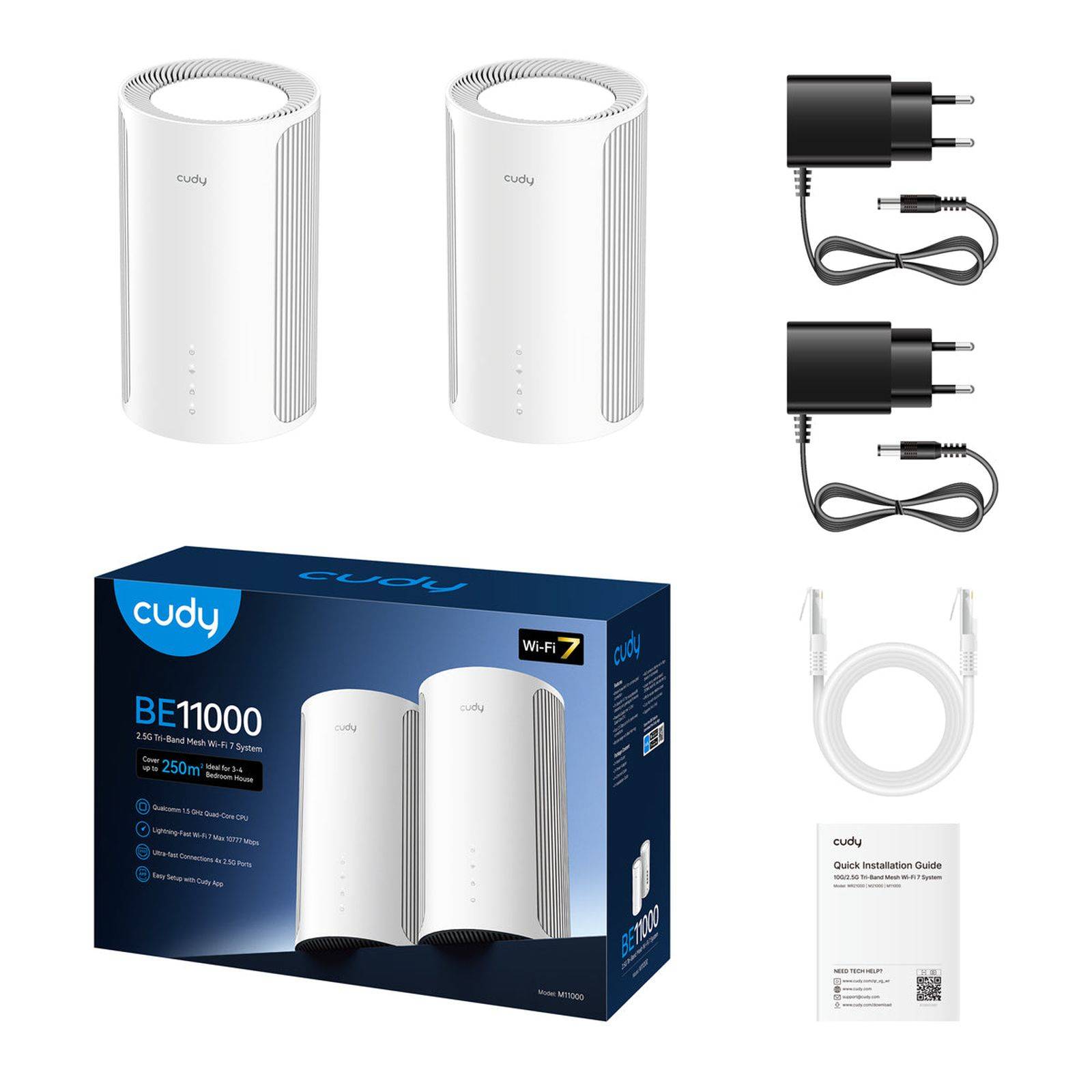 CUDY M11000, Weiß, Intern, Mesh-Router, Status, System, Mit kugelförmiger Richtcharakteristik, 250 m²