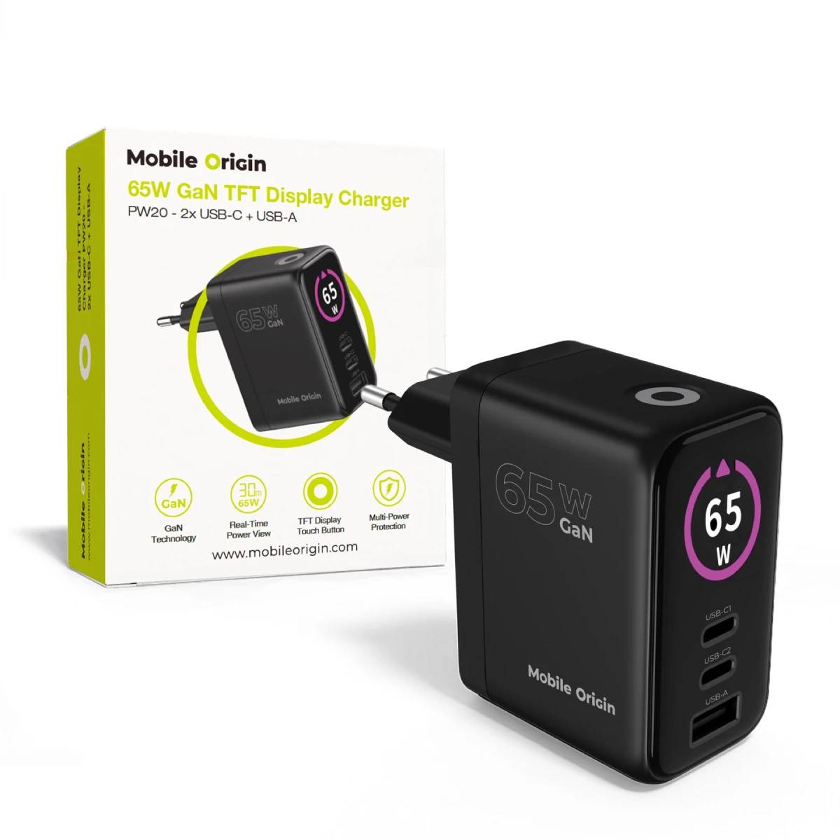 MOBILE ORIGIN MO-65WDCH-PW20, Drinnen, AC, Schwarz