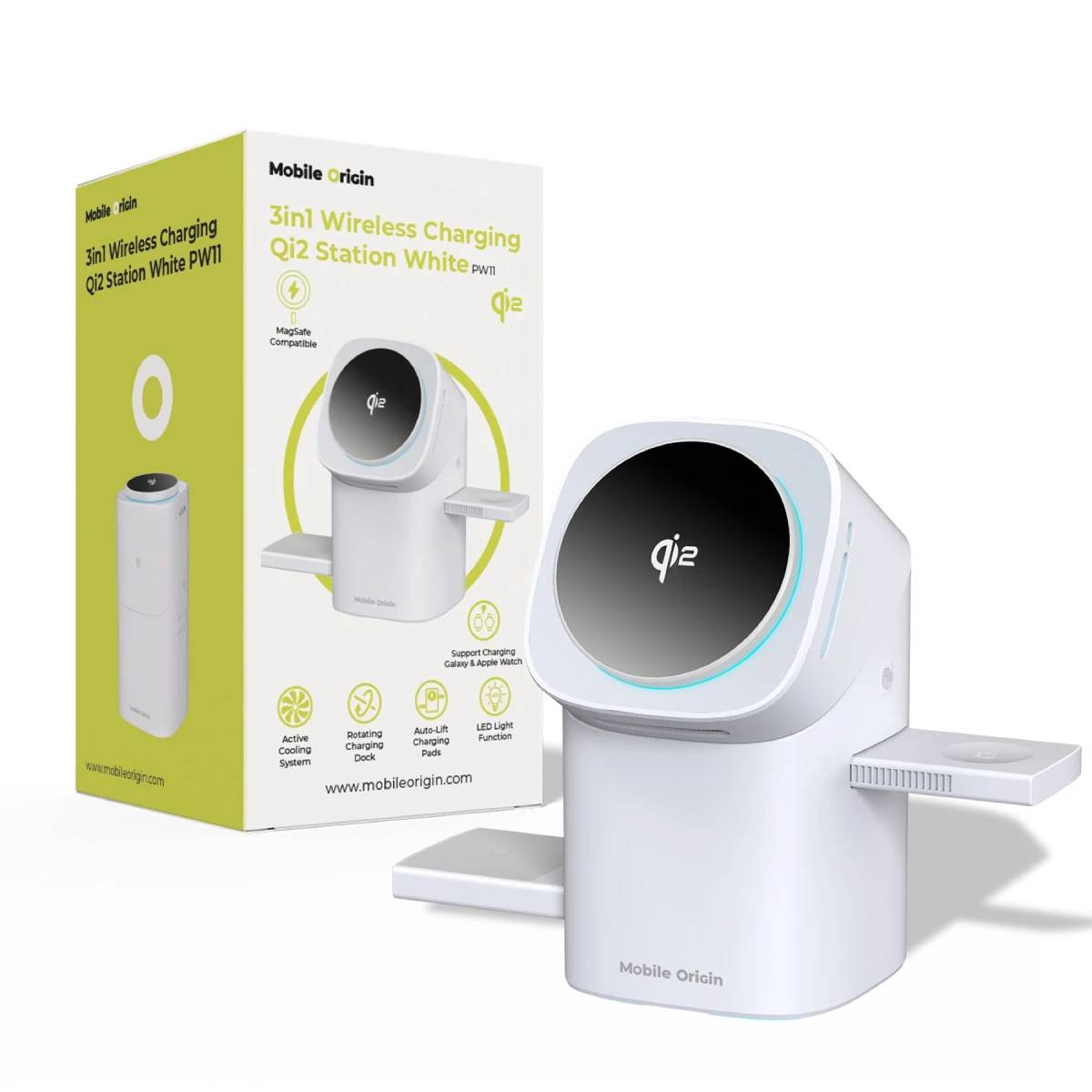 MOBILE ORIGIN WCHS-PW11-WHT, Drinnen, USB, Kabelloses Aufladen, Weiß