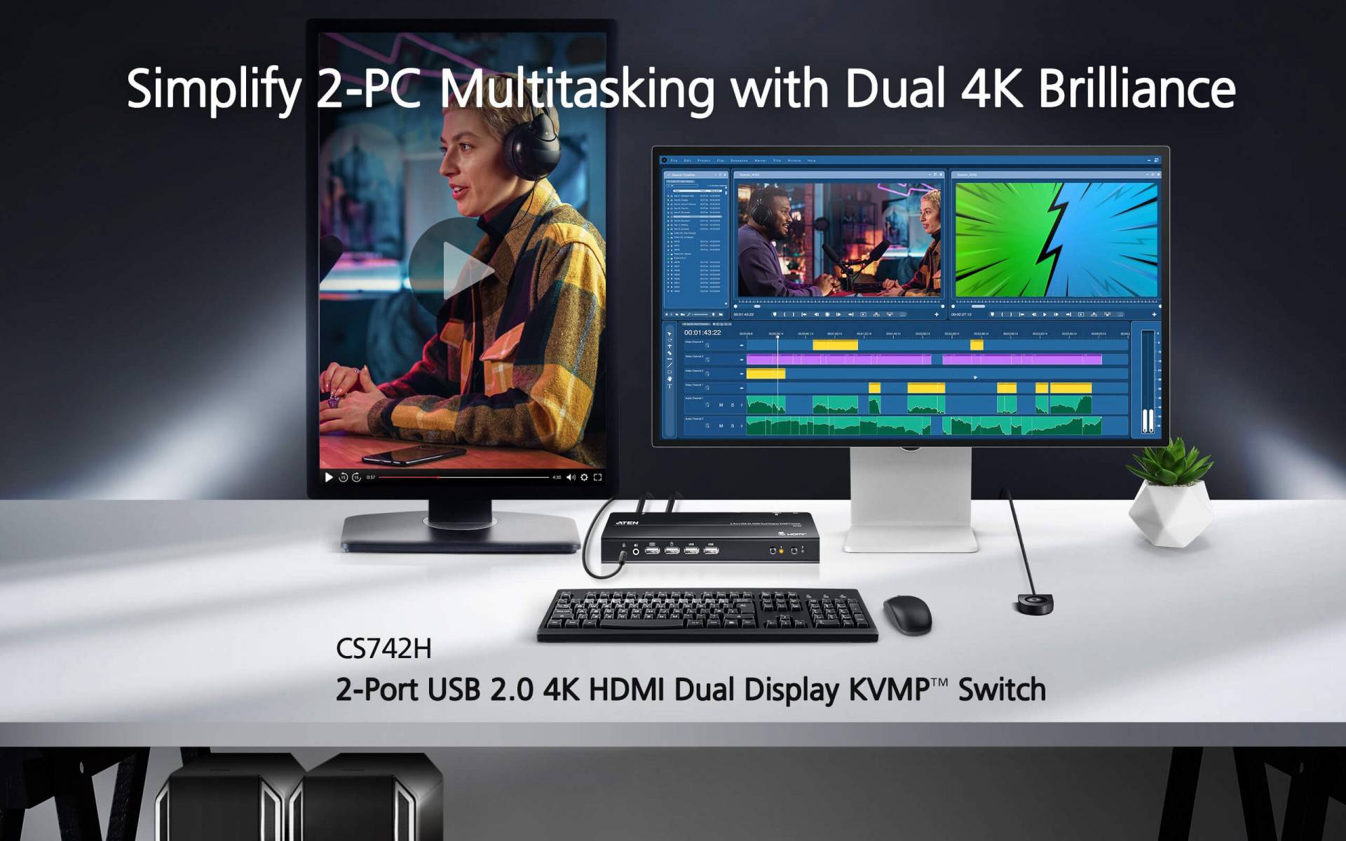 ATEN CS742H USB 4K HDMI Dual Display KVMP Switch - KVM-Umschalter - 2-Port
