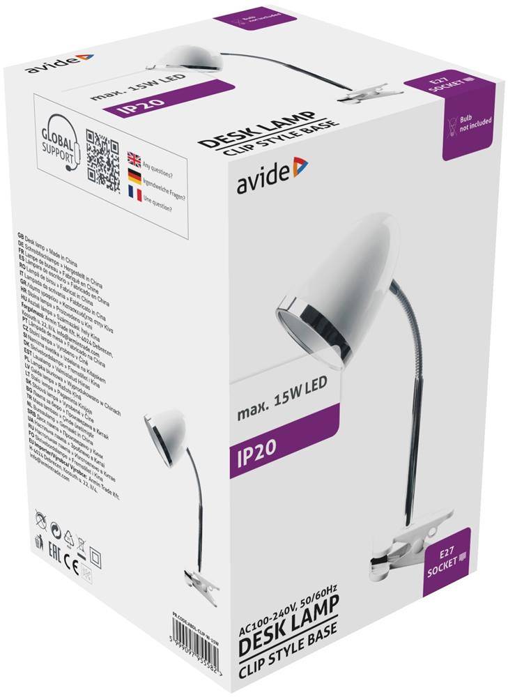 Avide Basic Tischleuchte Clipbar Weiß 15W Multimedia-Technik Tischleuchten
