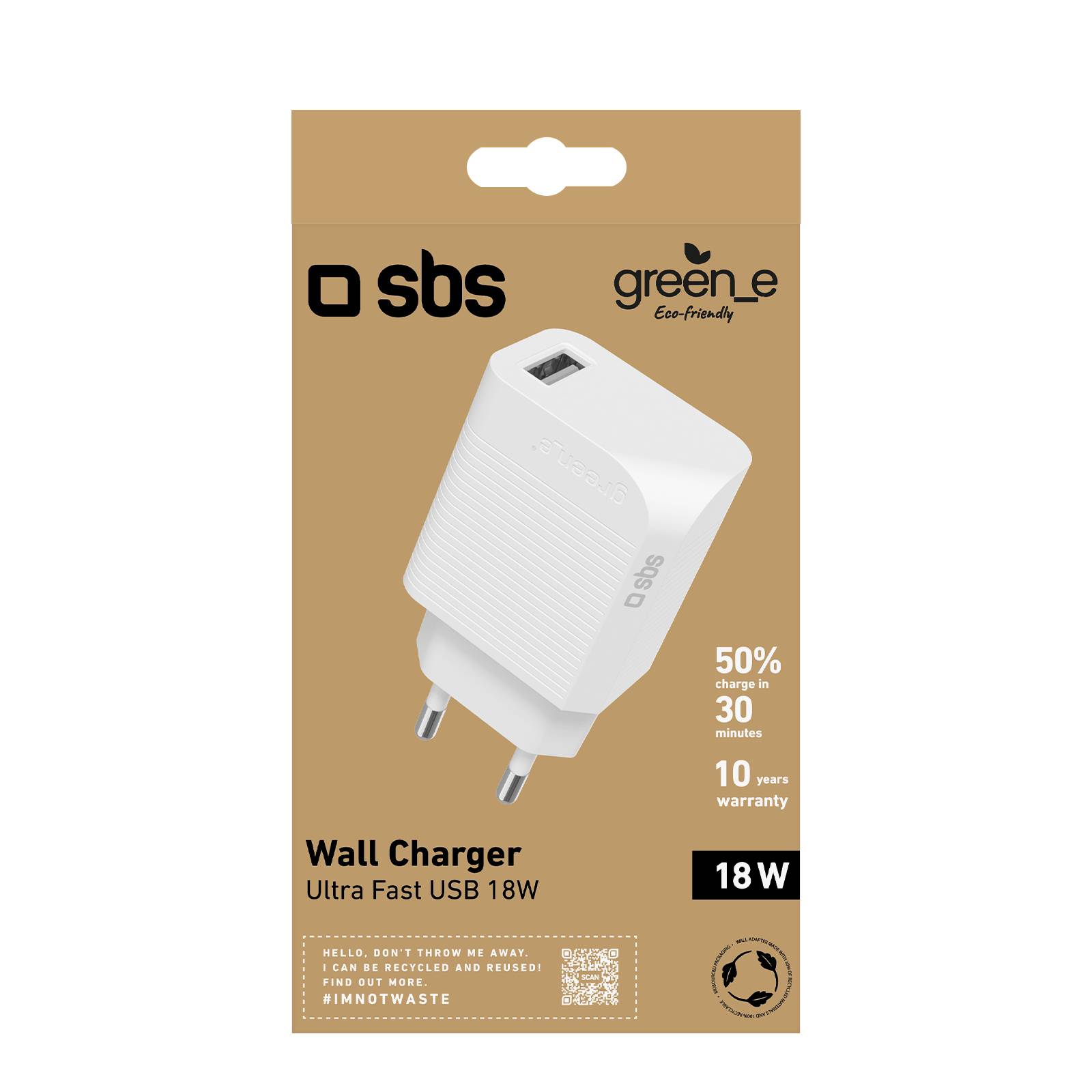 SBS GreenLine Reiselader 18W USB PD weiß GRETR1USB18WLadegerät