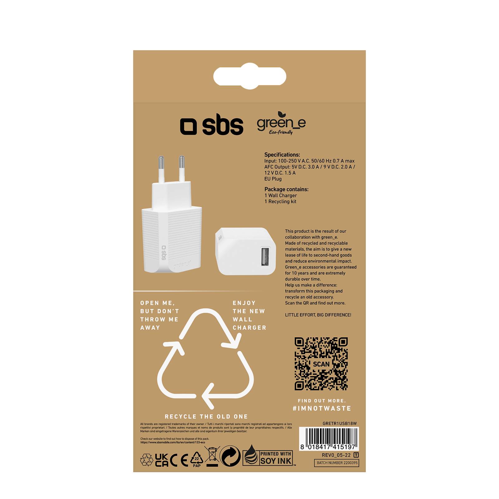 SBS GreenLine Reiselader 18W USB PD weiß GRETR1USB18WLadegerät
