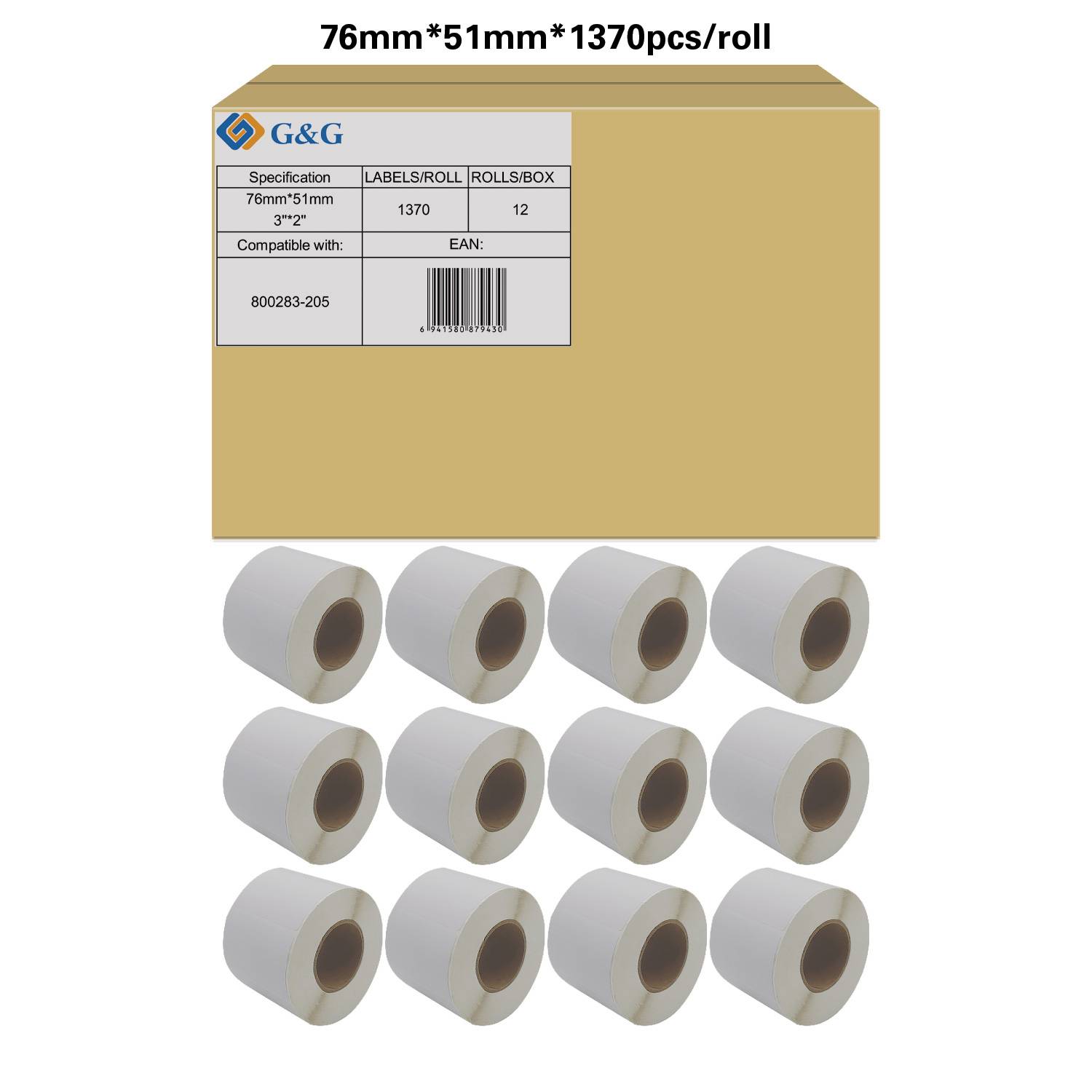 G&G Zebra 800283-205 12x1370 Et. 76x51mm Thermopapier perf. Multimedia-Technik Druckerzubehör