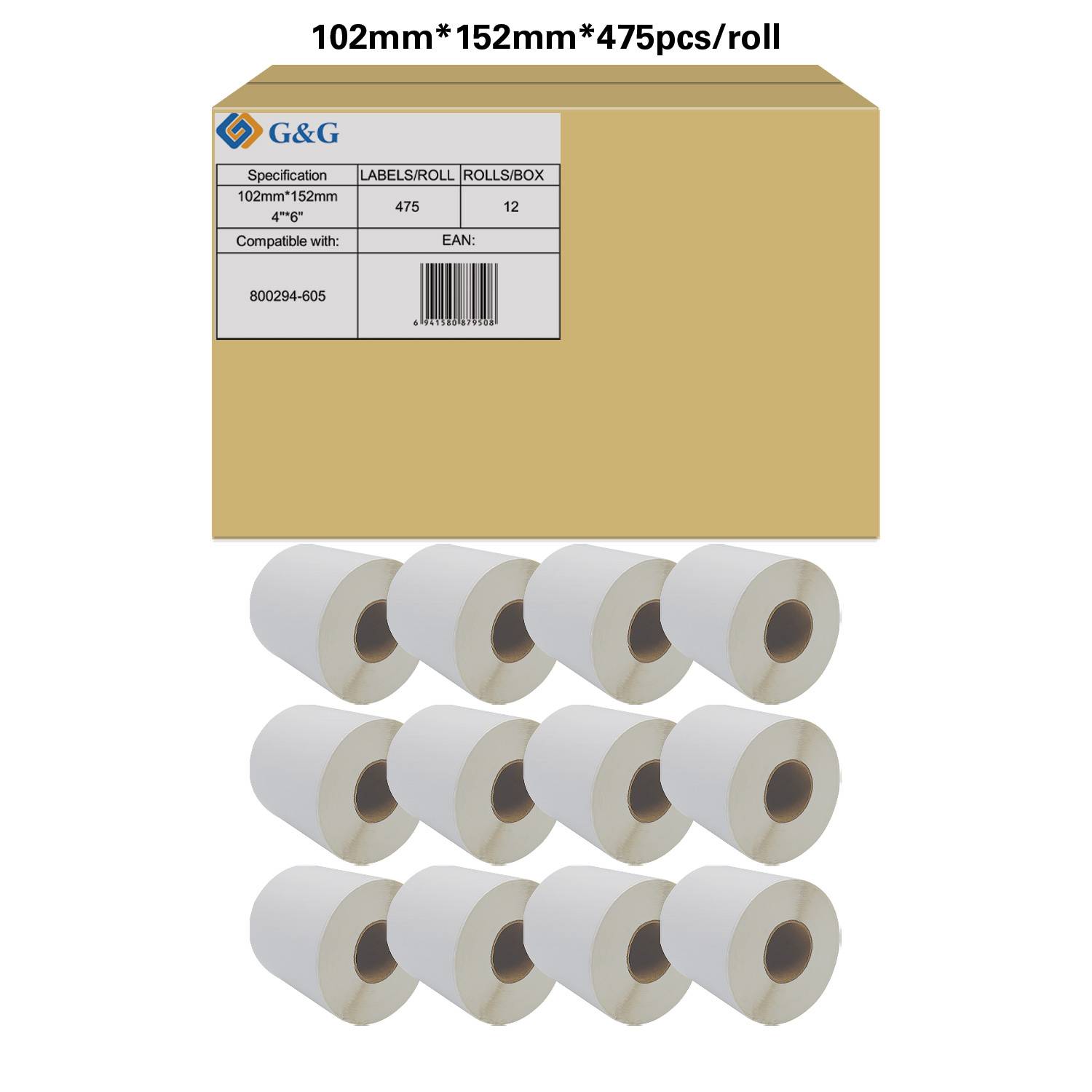 G&G Zebra 800294-605 12x475 TT-Etiketten 102x152mm perf. Multimedia-Technik Druckerzubehör