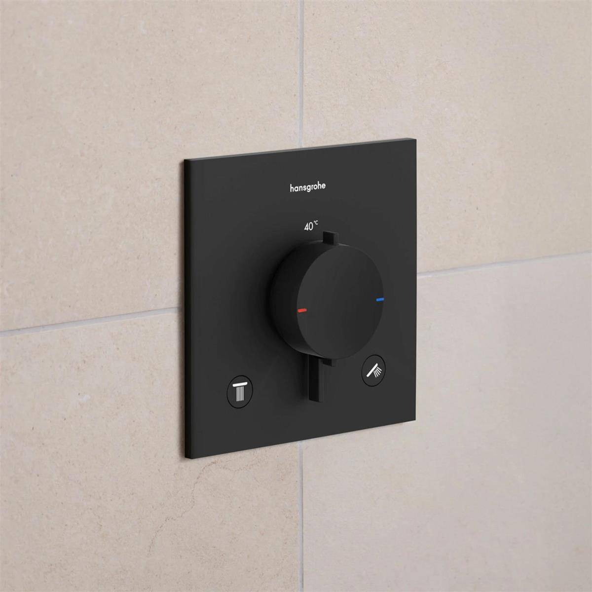 Hansgrohe Ecostat Comfort E Thermostat Unterputz, 25,7l/min, für 2 Verbraucher, Mattschwarz