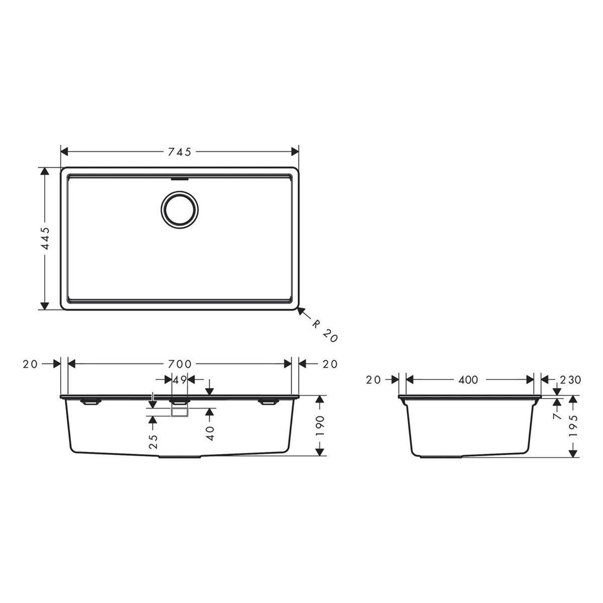 Hansgrohe Einbauspüle S53 S530-F700, manueller Garnitur, Steingrau