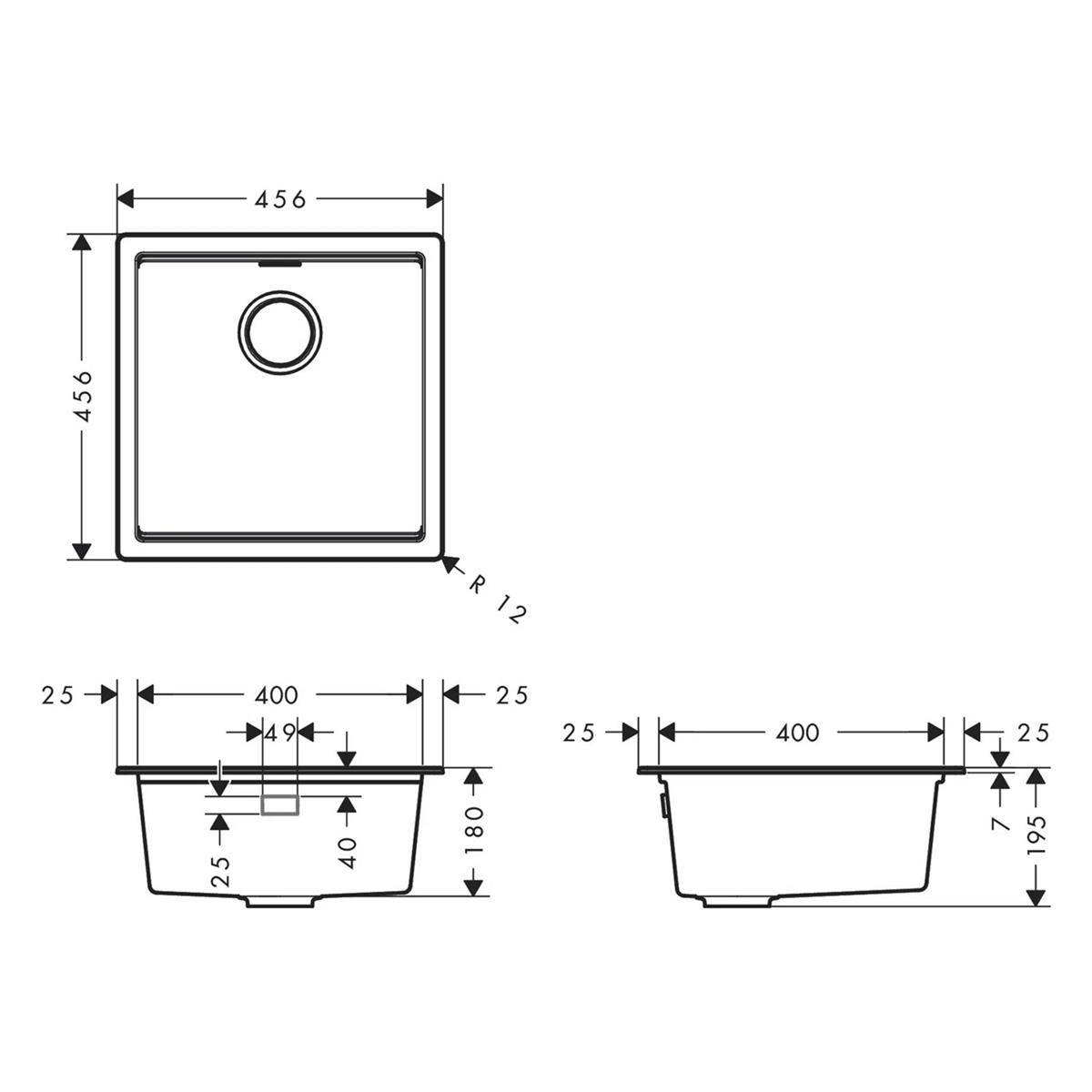 Hansgrohe Unterbauspüle S53 S530-U400 400, manueller Garnitur, Graphitschwarz