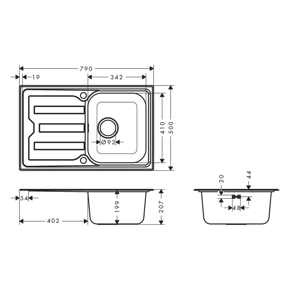 Hansgrohe Einbauspüle S44 S440-A342 79342, Abtropffläche kurz, automatischer Garnitur, Edelstahl