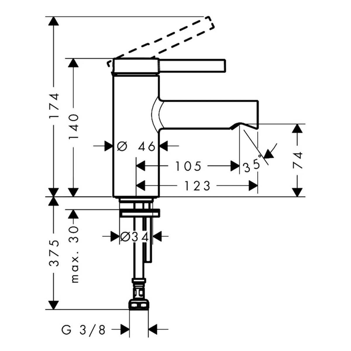 Hansgrohe Standventil Zesis S 70, DN 15, G 1/2", mit Hebelgriff, ohne Ablaufgarnitur, Chrom
