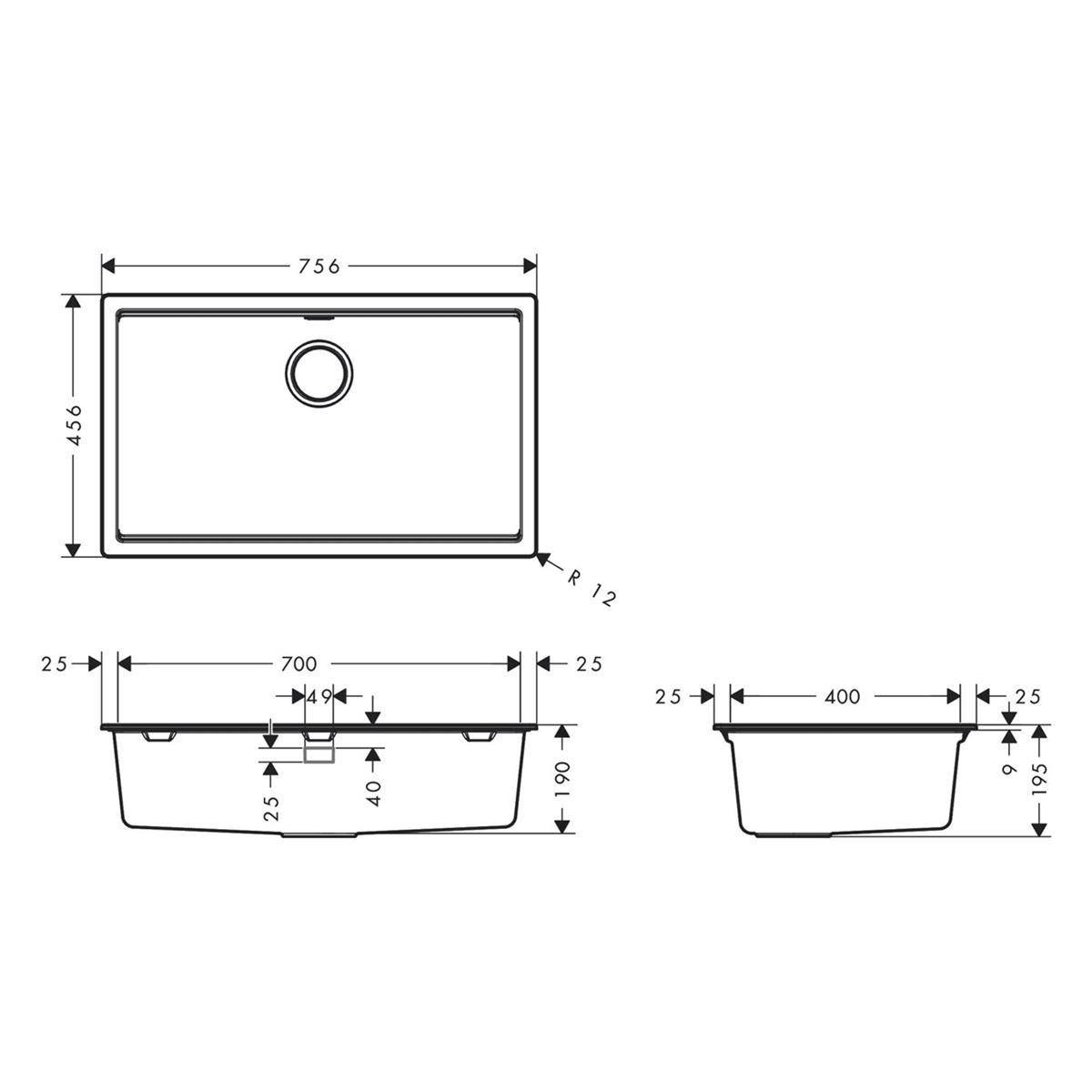 Hansgrohe Unterbauspüle S53 S530-U700 700, manueller Garnitur, Graphitschwarz