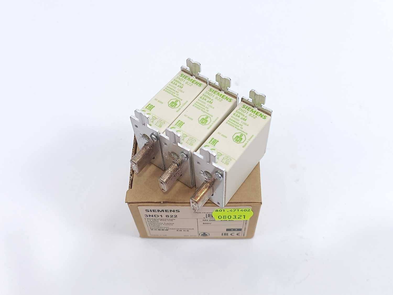 NH-Sicherungseinsatz, NH000, In: 63 A, aM, Un AC: 500 V, Stirnkennmelder, spannungsführende Grifflaschen