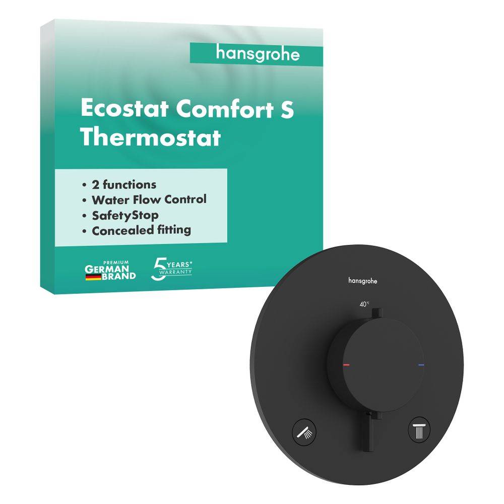 Hansgrohe Ecostat Comfort S Thermostat Unterputz, 25,7l/min, für 2 Verbraucher, Mattschwarz