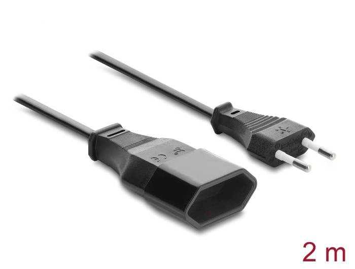 Eurostecker Verlängerung CEE7/16 Stecker auf Buchse 2 x 0,75 mm², 2 m, schwarz Kabel & Adapter