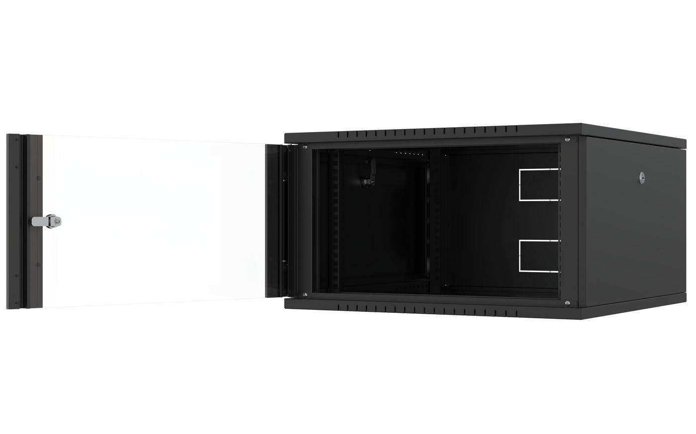 RWF07U66BL, Wandmontiertes Regal, 7U, 60 kg, Sperrschloss, Ablageschienen, 20,5