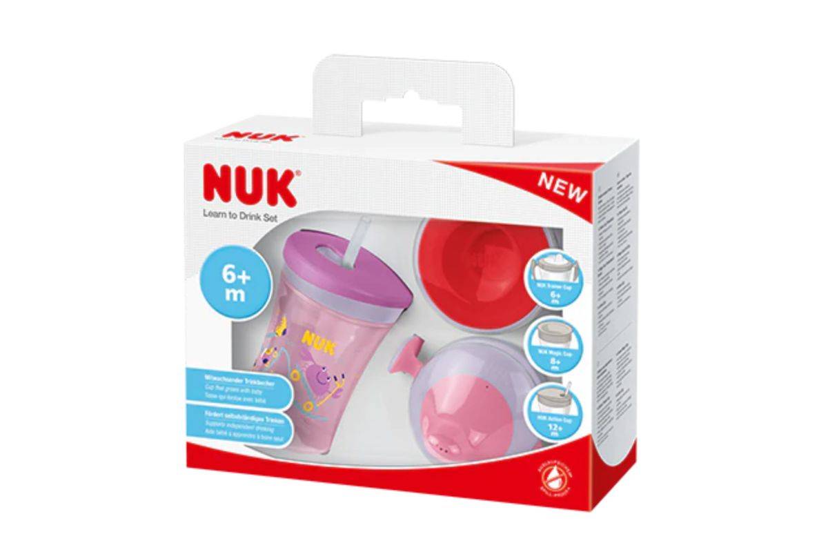 NUK Trinklernset mit drei Trinkaufsätzen lila/rosa Multimedia-Technik Trinkbecher