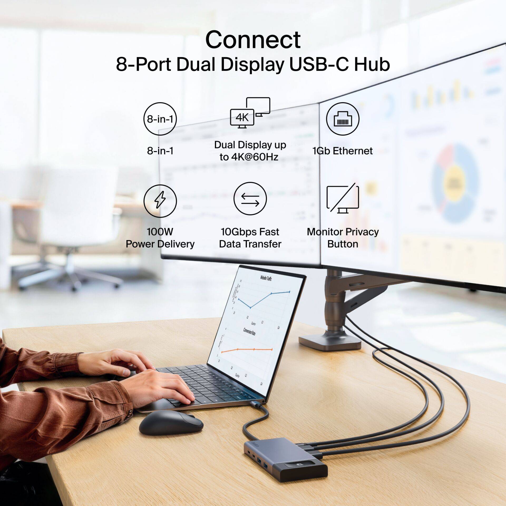 Belkin Connect 8-in-1 UCB-C Hub für zwei Bildschirme INC027hqSGY