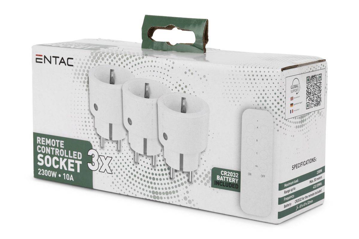 Entac IR Steckdoseadapter Ferngesteuert, 3er Set weiß Multimedia-Technik Adapter