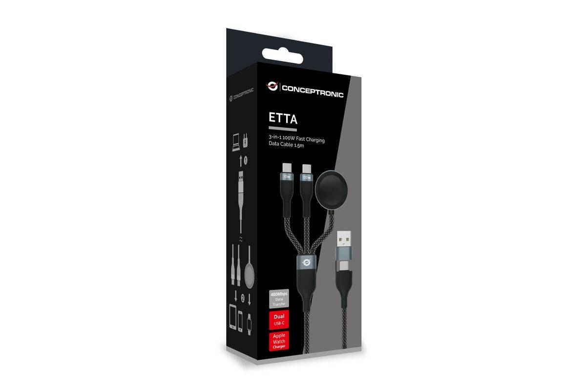 CONCEPTRONIC Kabel USB-C/-A2.0->USB-C/AWC/PD 480Mbs 1.50m sw Multimedia-Technik USB-Kabel - USB &