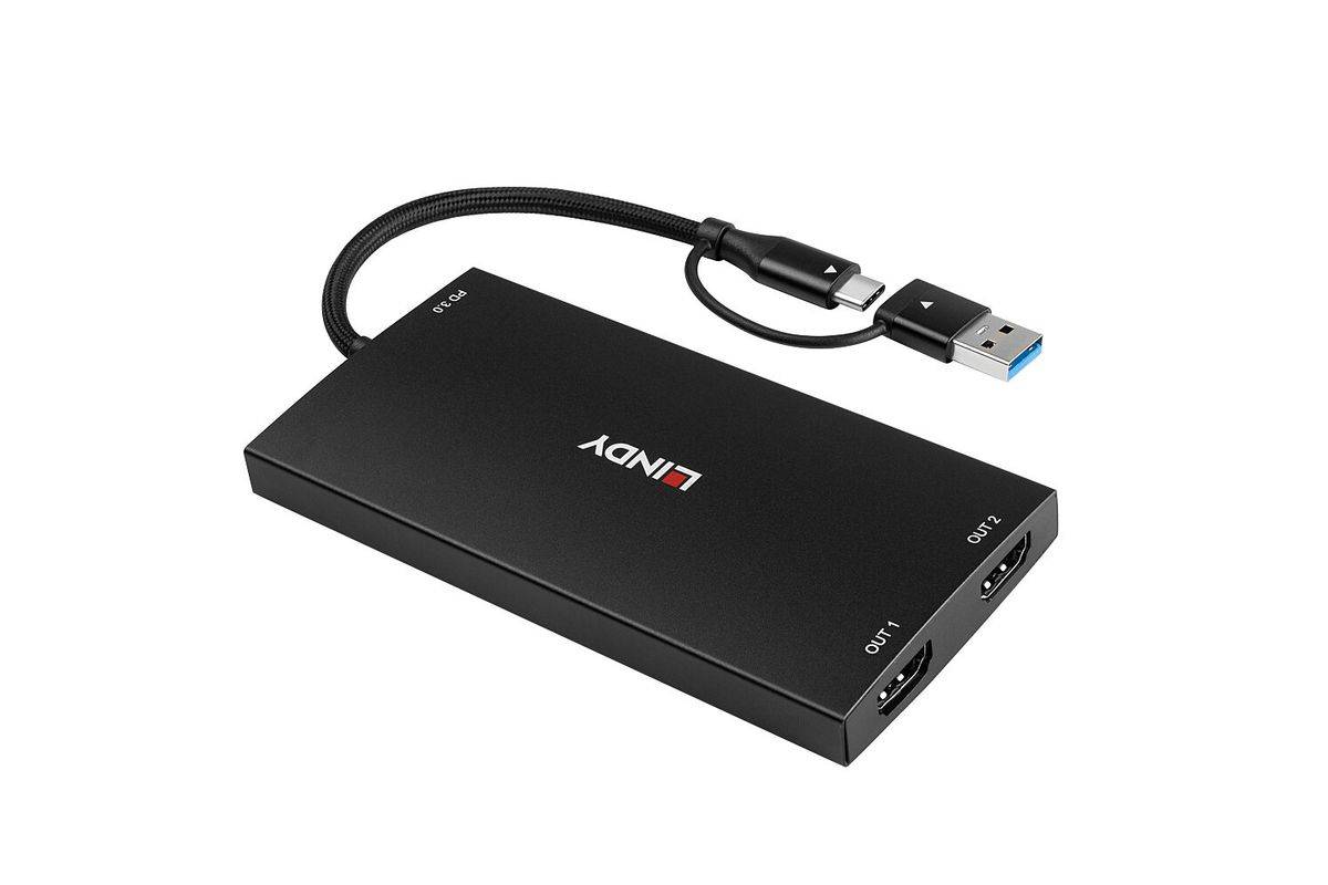 Lindy - Adapterkabel - 9-Pin USB Typ A / 24-Pin USB-C männlich zu HDMI weiblich - 11 cm - Schwarz - Unterstützung für 4K
