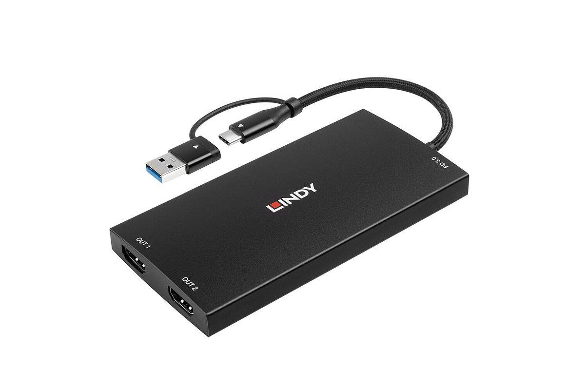 Lindy - Adapterkabel - 9-Pin USB Typ A / 24-Pin USB-C männlich zu HDMI weiblich - 11 cm - Schwarz - Unterstützung für 4K