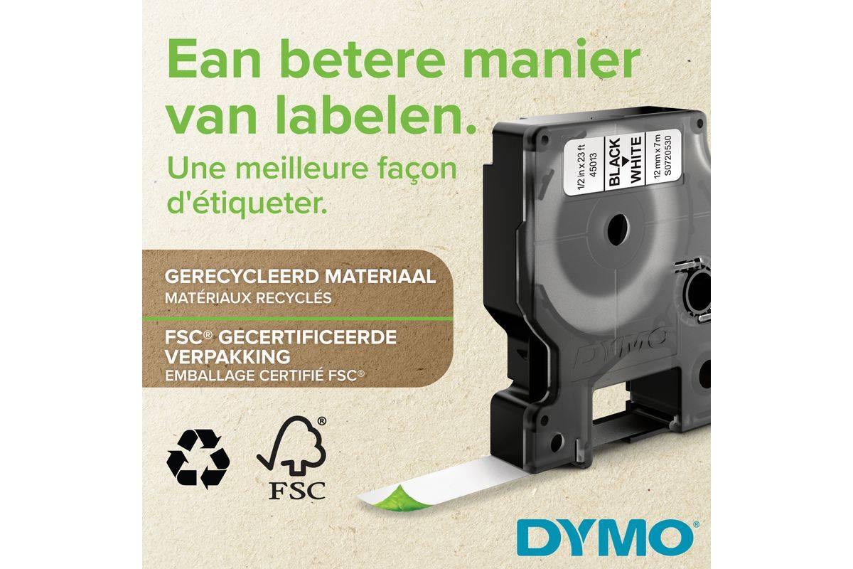 DYMO Original D1-Etikettenband | schwarz auf weiß | 12 mm x 7 m | selbstklebendes Schriftband | für LabelManager-Beschriftungsgerät | 20 Etikette