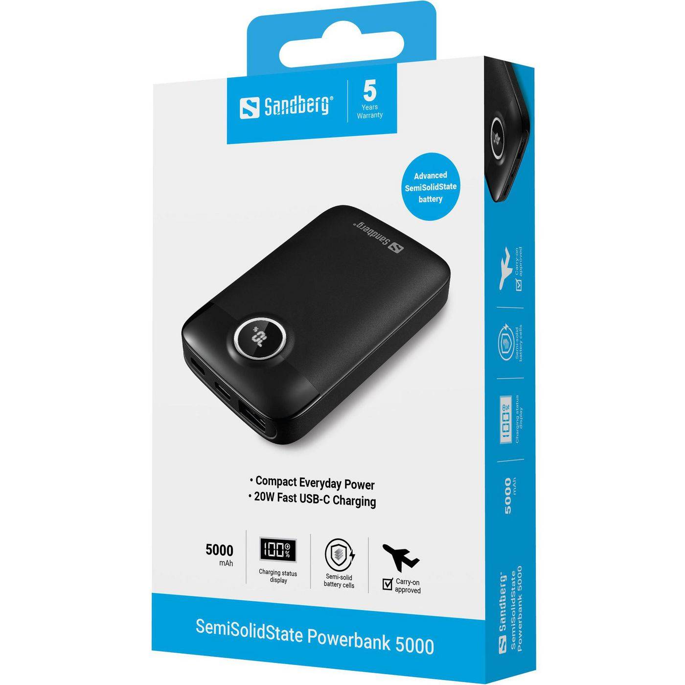 Powerbank - 5000 mAh - 20 watt - 3 A - Fast Charge (USB-C)