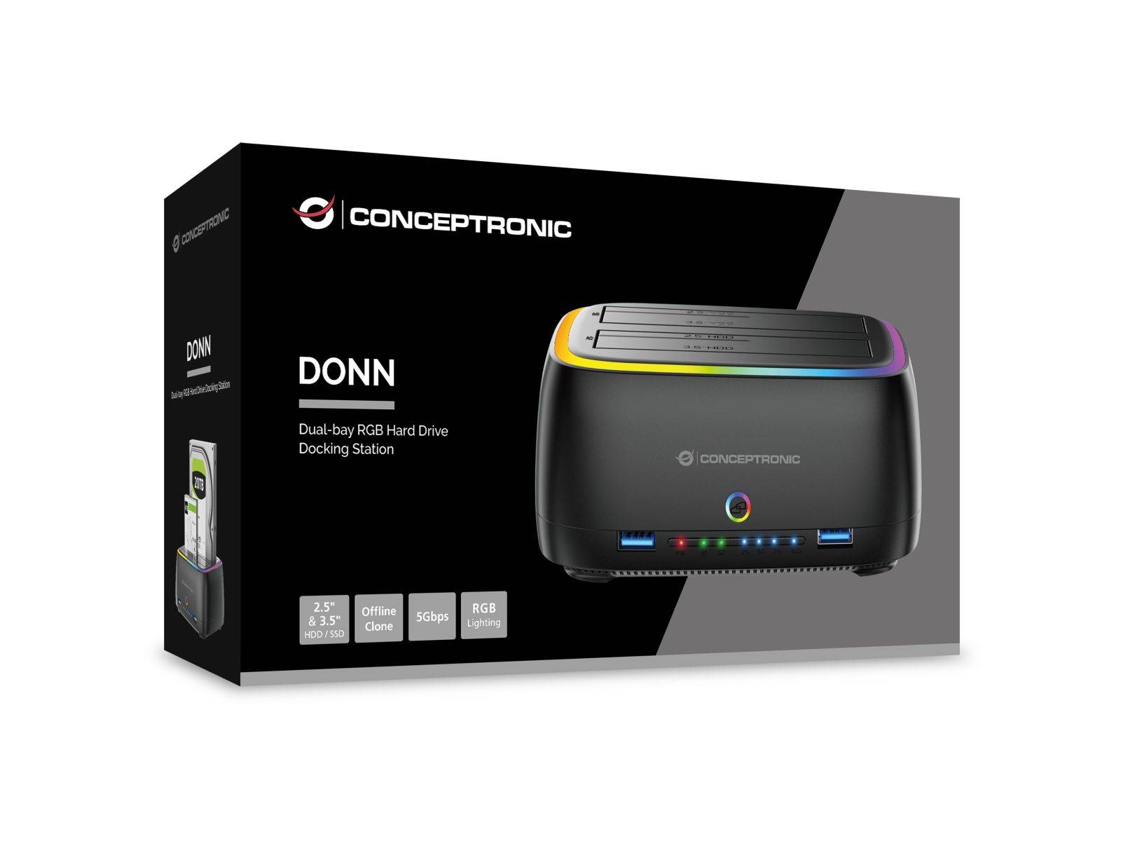 CONCEPTRONIC Festplattengehäuse 2.5/3.5"HDD/SSD 2xUSB-A sw
