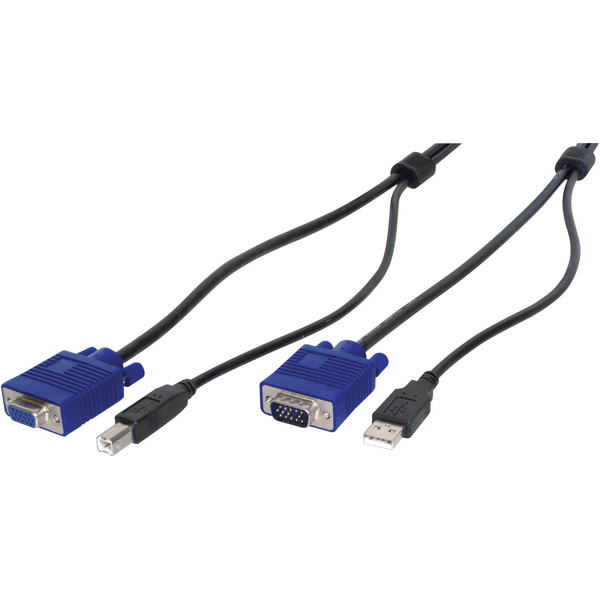 Digitus KVM Anschlusskabel [1x VGA-Stecker, USB 2.0 Stecker A - 1x VGA-Buchse, USB 2.0 Stecker B] 1.80 m Schwarz