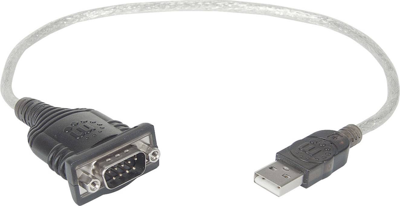 Ein Konverterkabel mit einem VGA-Stecker auf der einen Seite und einem USB-Stecker auf der anderen Seite.