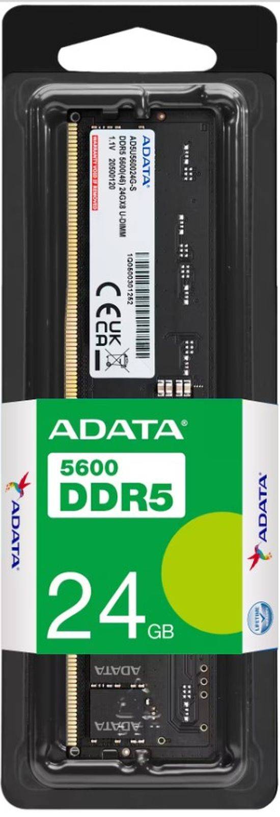 ADATA AD5U560024G-S, 24 GB, 1 x 24 GB, DDR5, 288-pin DIMM, Schwarz