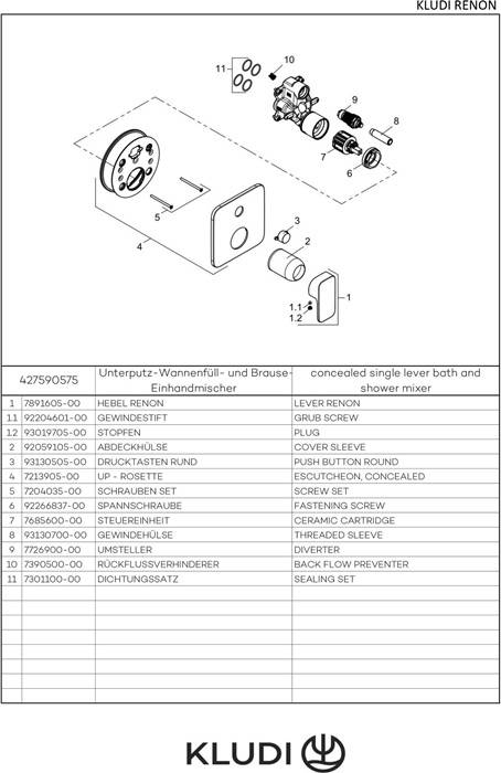 KLUDI-RENON UP-Wafü-Brause-EHM mit Funktionseinh.,Feinbau-Set chrom