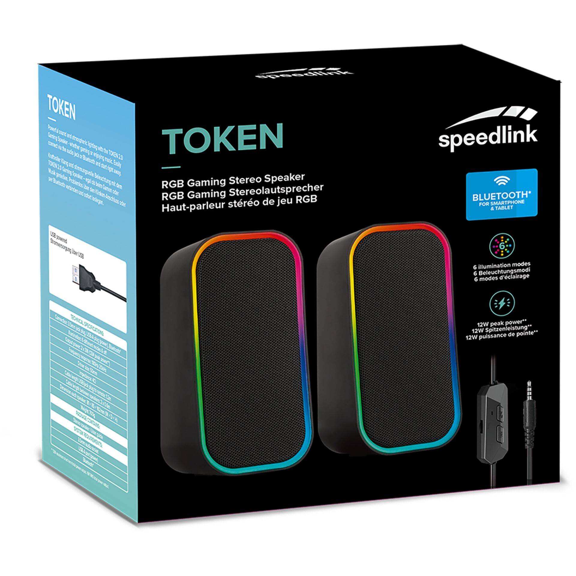 SPEEDLINK Token RGB - Lautsprecher - für PC - 2.0-Kanal - kabellos - Bluetooth - 3 Watt - 6 Watt (Gesamt)