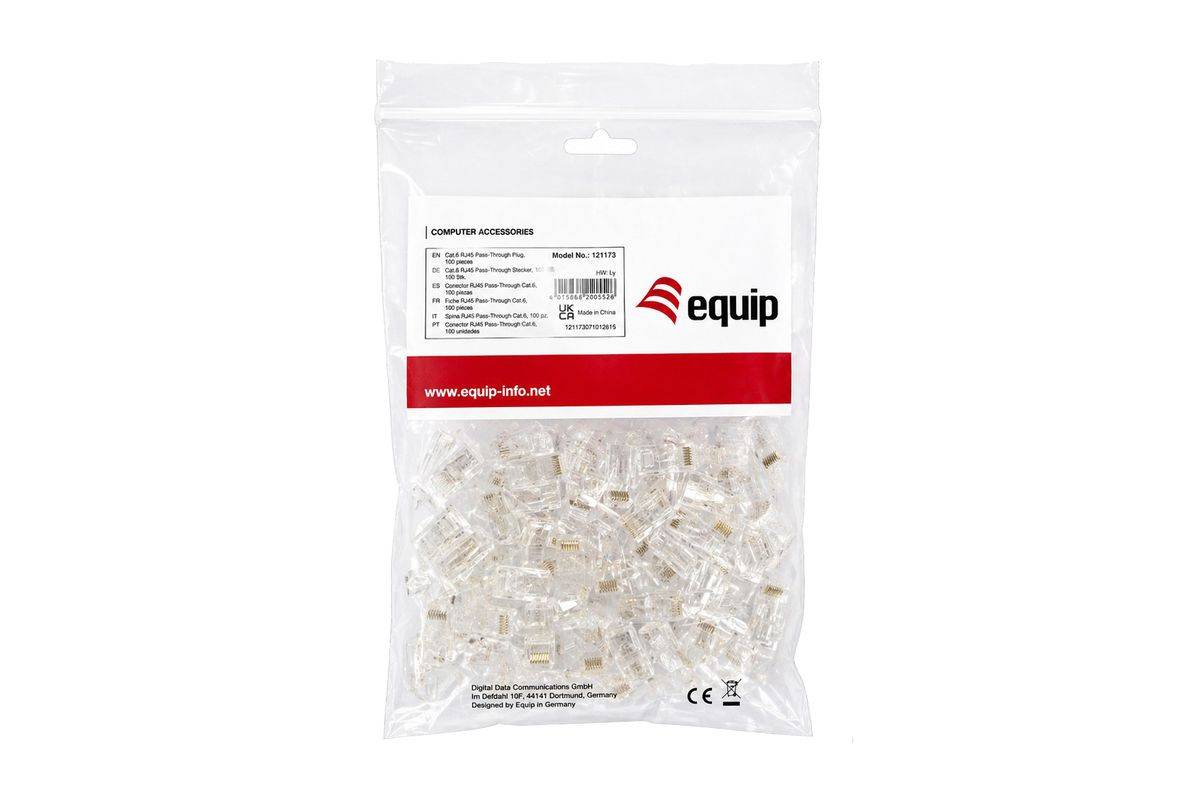 Equip Cat.6 RJ45 Durchgangsstecker, 100 Stück/Set, RJ-45, Transparent, Stecker, Gerade, Cat6, U/UTP (UTP)