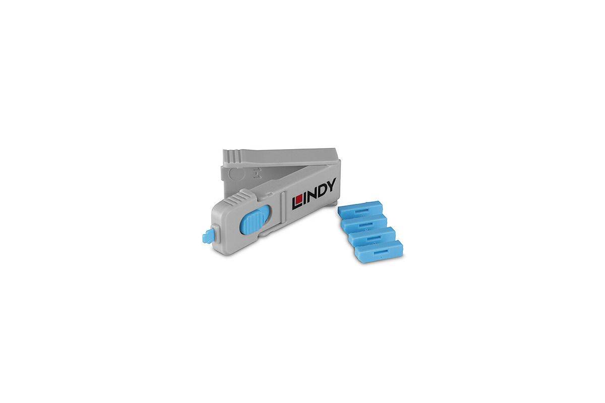 Lindy 40324 Schnittstellenblockierung Schnittstellenblockierung + Schlüssel DisplayPort Blau Acrylnitril-Butadien-Styrol (ABS) 5 Stück(e)