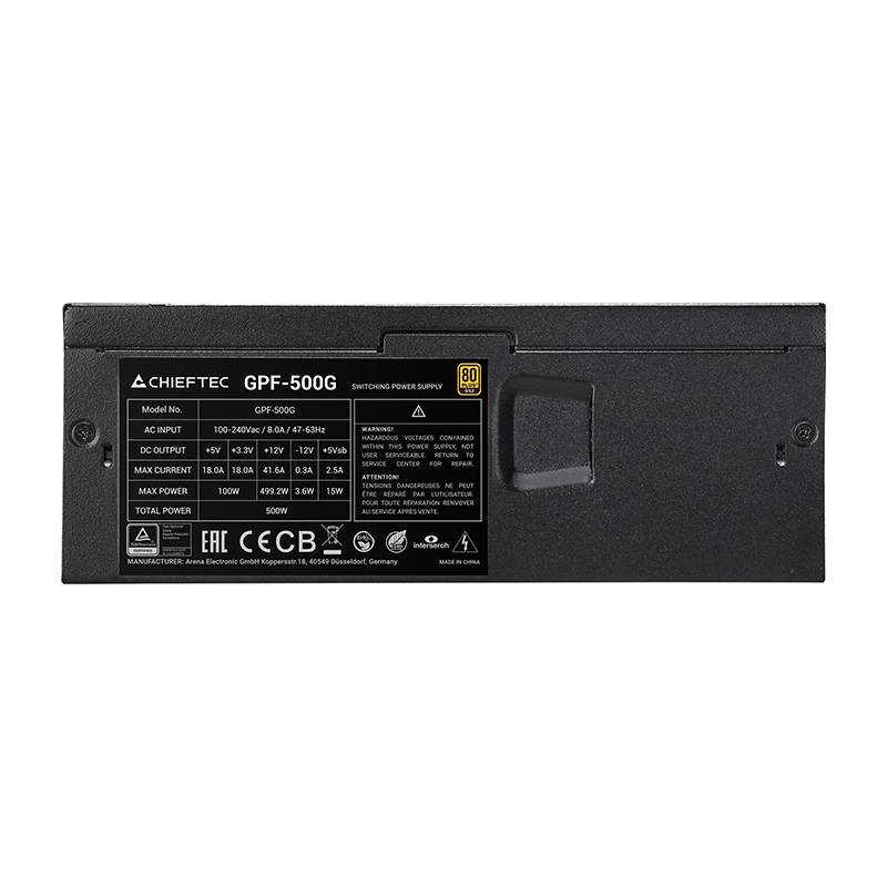 Chieftec Smart GPF-500G, 500 W, 100 - 240 V, 47 - 63 Hz, 8 A, 3,6 W, 12,5 W