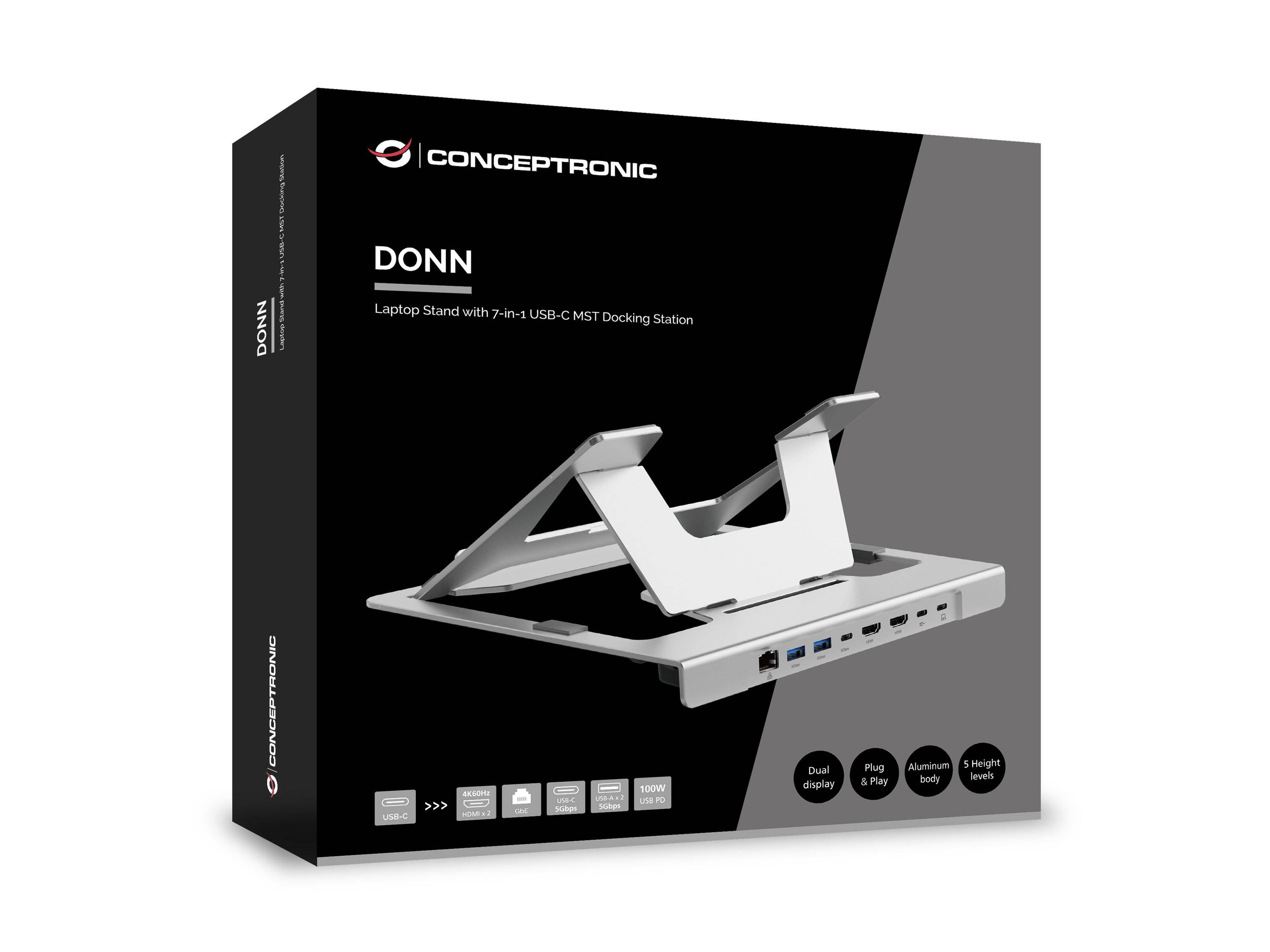 CONCEPTRONIC Notebook Halterung + 7-in-1 Docking silber Multimedia-Technik Dockingstation